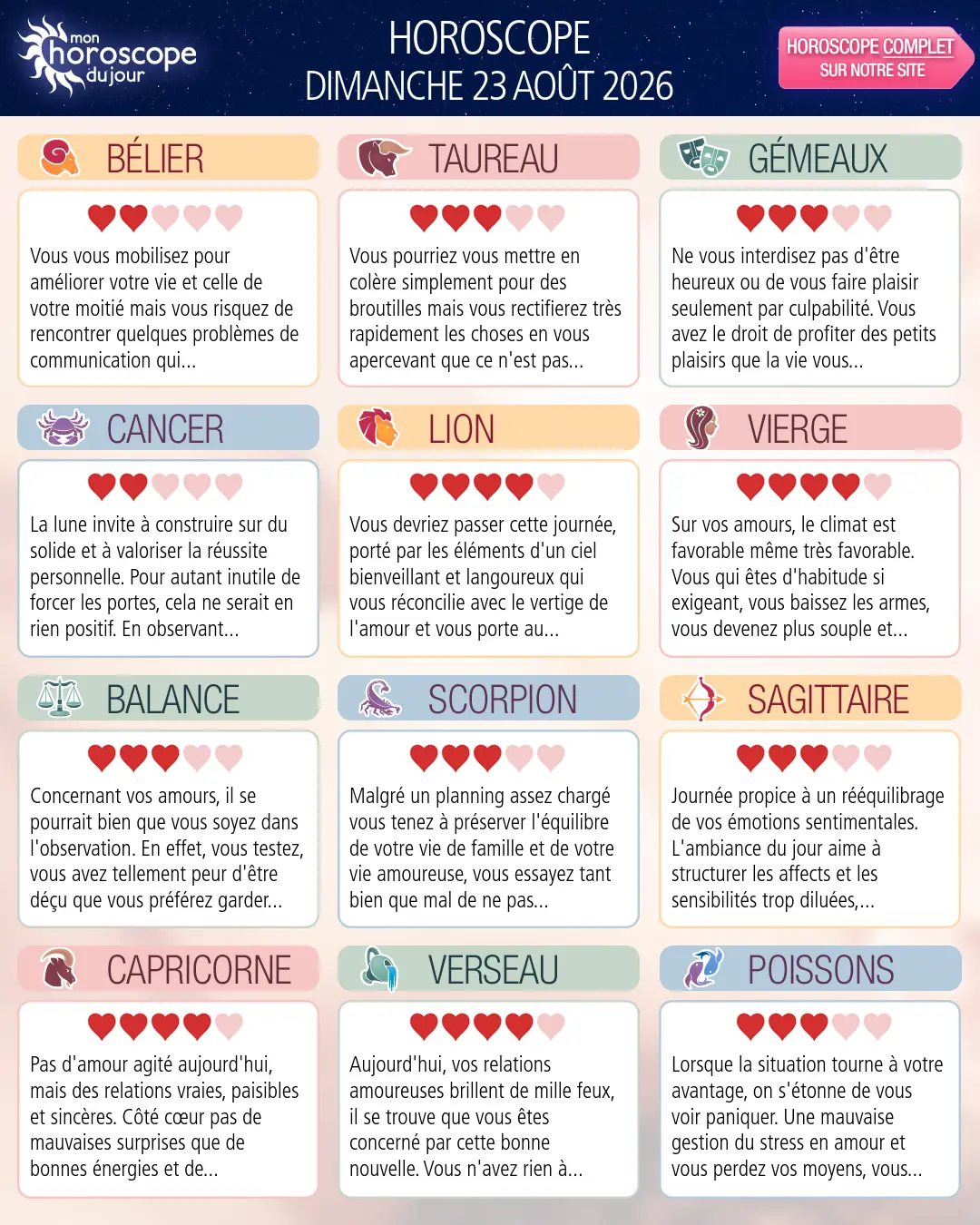 Horoscope du dimanche 23 aout 2026