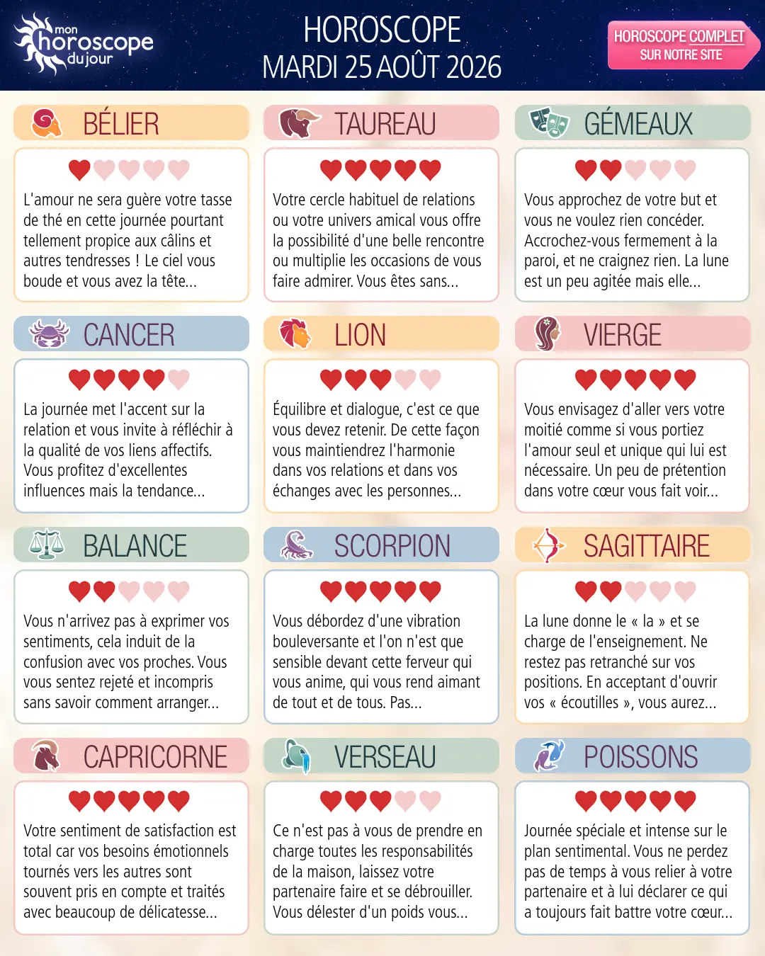 Horoscope du mardi 25 aout 2026