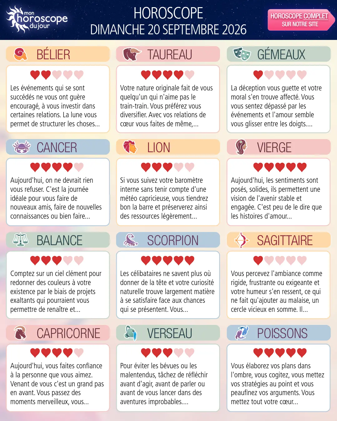 Horoscope du dimanche 20 septembre 2026