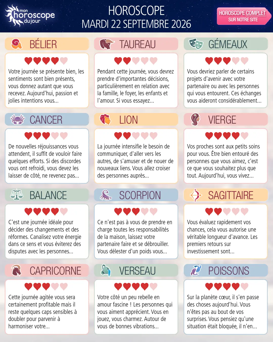 Horoscope du mardi 22 septembre 2026