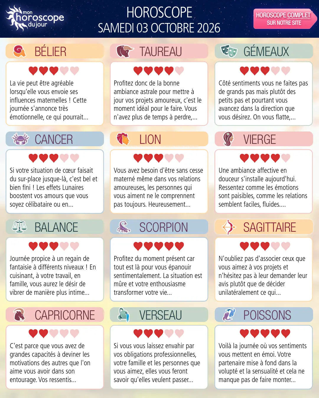 Horoscope du samedi 3 octobre 2026