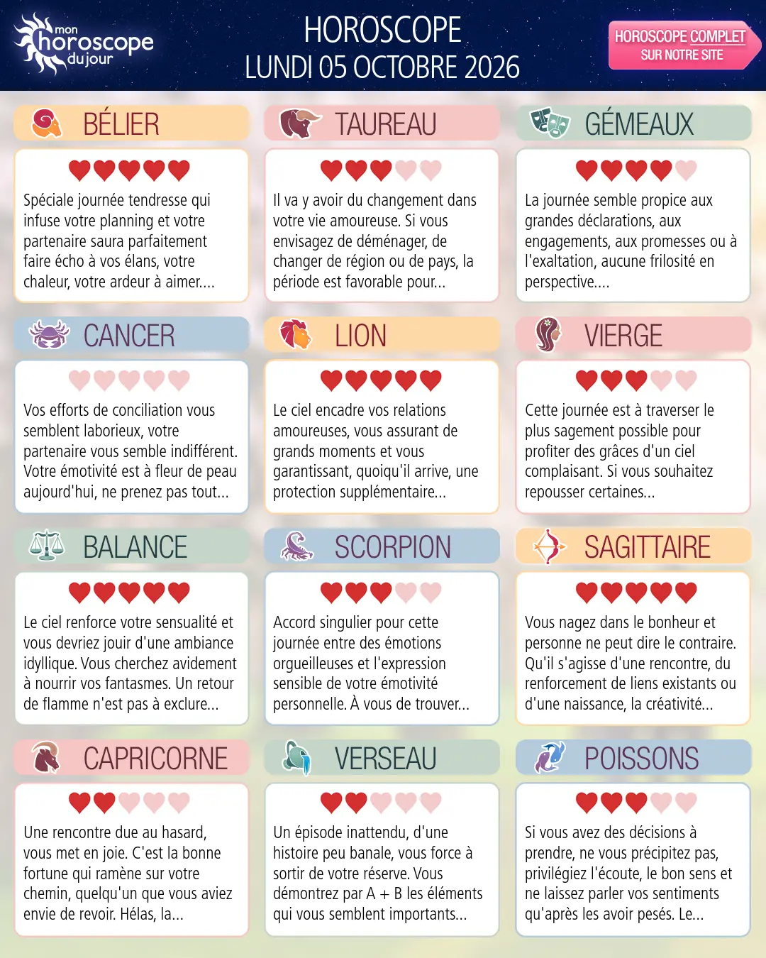 Horoscope du lundi 5 octobre 2026