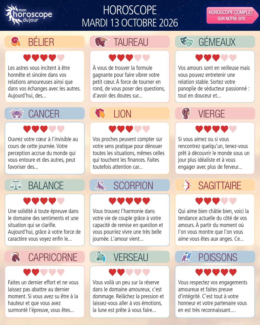Horoscope du mardi 13 octobre 2026