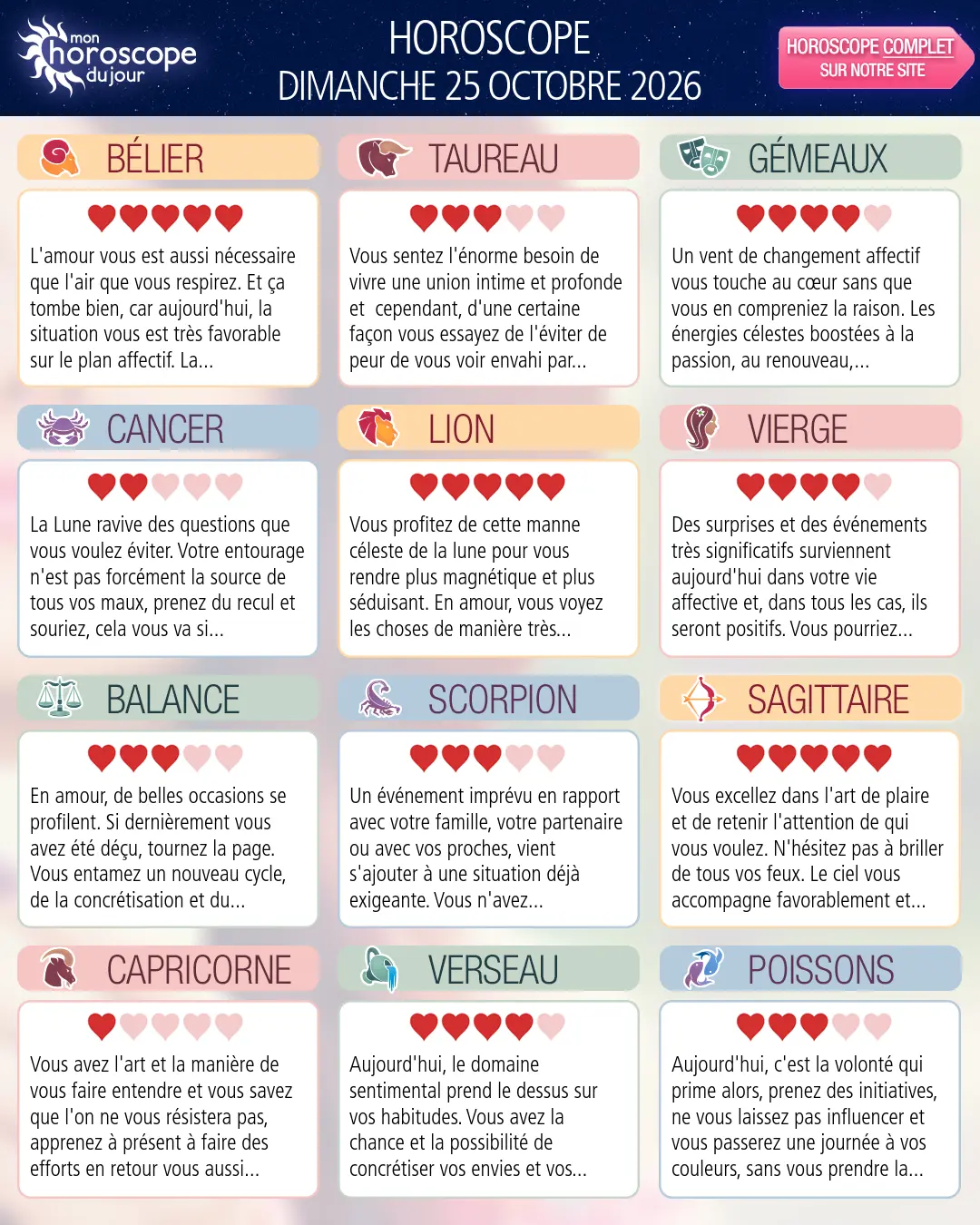 Horoscope du dimanche 25 octobre 2026
